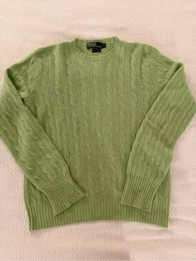 Polo by Ralph Lauren Green Cable-Knit Cashmere Crewneck Sweater